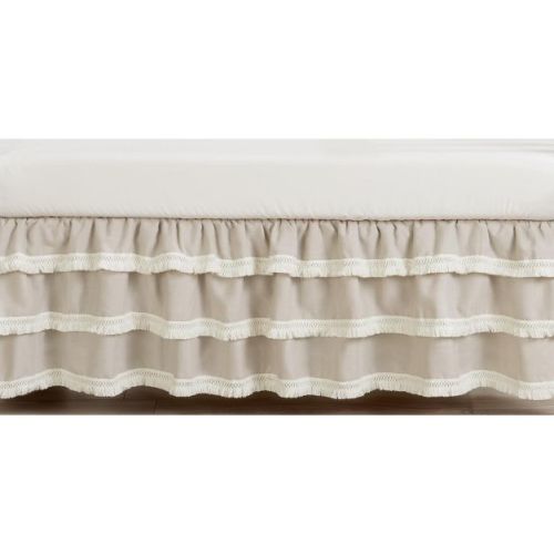 Sweet Jojo Designs Boy or Girl Gender Neutral Unisex 3 Tiered Ruffle Crib Bed Skirt Boho Fringe Linen Taupe and White