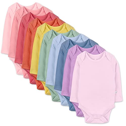 HonestBaby 10-Pack Long Sleeve Bodysuits One-piece 100% Organic Cotton for Infant Baby Boys, Girls, Unisex