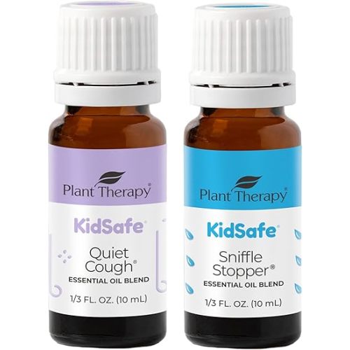 Plant Therapy KidSafe Quiet Cough & Sniffle Stopper Essential Oil Blends for Diffusion, 10 mL (1/3 oz) Each, 100% Pure, undiluted, Natural Aromatherapy for Respiratory Support