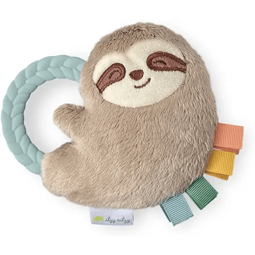 Itzy Ritzy - Ritzy Rattle Pal with Teether - Baby Teething Toy Features A Minky Plush Character, Gentle Rattle Sound & Soft Teether Toy for Newborn (Sloth)