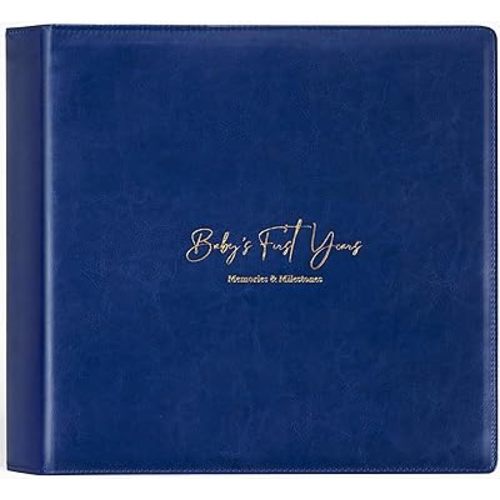 Mother's Day Gift | Keepsake Baby Memory Book Girl Boy – Timeless Leather-Bound Baby Milestone Book – Baby Book Keepsake Record First 5 Years – Baby Scrapbook Album, Baby Album Journal Registry Search