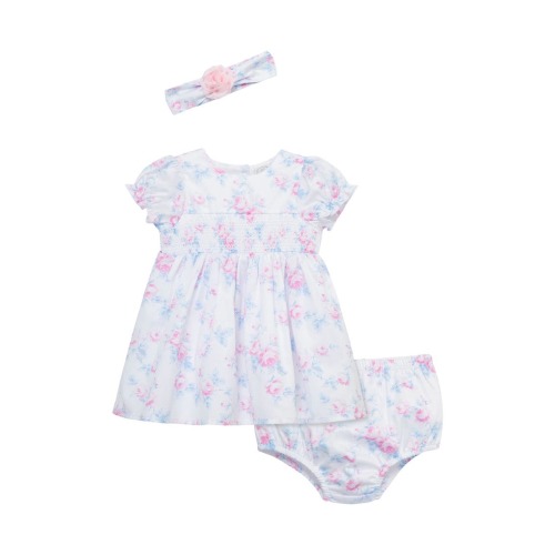 Roses Smocked Puff Sleeve Party Dress, Bloomers & Headband Set