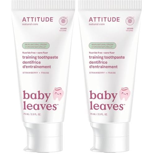 ATTITUDE Baby & Child Fluoride-Free Training Toothpaste, Natural, Vegan & EWG Top Scoring, Strawberry, 2.5 Oz (16721) (Pack of 2)