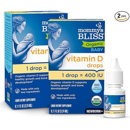 Mommy's Bliss Organic Baby Vitamin D Drops | Promotes Healthy Growth and Bone Development | Age Newborn+ | 0.11 Fl Oz (100 Servings) | Pack of 2