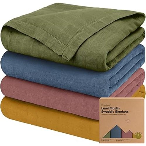 4-Pack Muslin Swaddle Blankets for Boys, Girls - Organic Baby Swaddles for Newborns, Soft & Breathable Receiving Baby Blankets for Girl, Boy, Neutral, Newborn Essentials Gift (Corals)