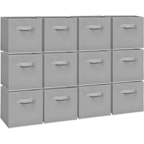 Easi 11 inch Cube Storage Bins, 12 Storage Cube Organizer, Collapsible Fabric storage cubes with Handles, Closet Storage Basket For Organization, Shelf Basket For Shelves Clothes Books, Gray