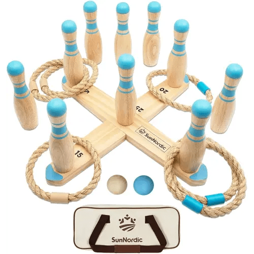 Wooden Ring Toss Game Set, Backyard Beach Camping Game with Toss Rings & Portable Carrying Bag, Outdoor Lawn & Yard Games for Kids, Adults & Family