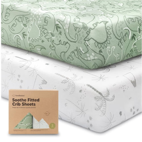 KeaBabies 2-Pack Organic Crib Sheets for Boys, Girls - 52x28 Fitted Crib Mattress Sheet Neutral, Breathable Jersey Cotton Cover for Baby Bed, Toddler Mattress, Soft & Cute Prints (DinoDood)