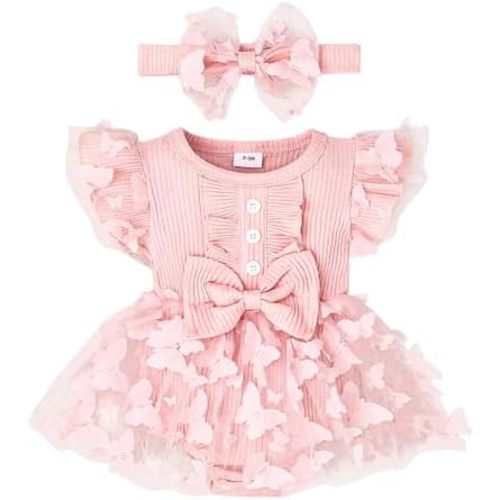 Baby Girl Clothes Summer Girls Clothes Short Sleeves Lace Butterfly Cute Romper Bodysuit Outfits Headband 0-18 Months