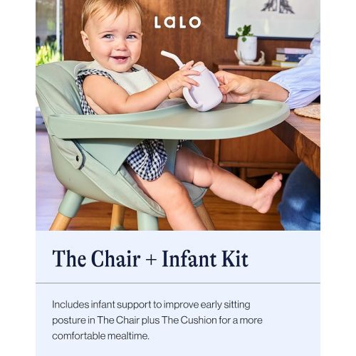 Lalo The High Chair Infant Kit - Convertible Wooden High Chair for Babies & Toddlers with Infant Support & Cushion, Grows with Your Child, Dishwasher Safe Tray, Adjustable Footrest Sage