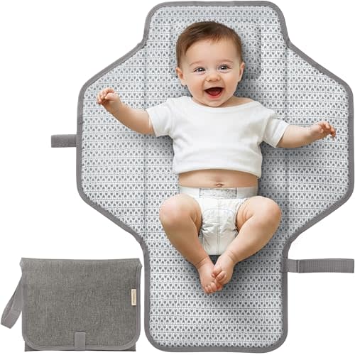 KeaBabies Portable Changing Pad for Baby, Travel – 26 x 21 Wipeable, Waterproof, Foldable Baby Diaper Changing Mat for Diaper Bag, Caddy, Car, Bed, Newborn, Compact Changer Mat Station (Classic Gray)
