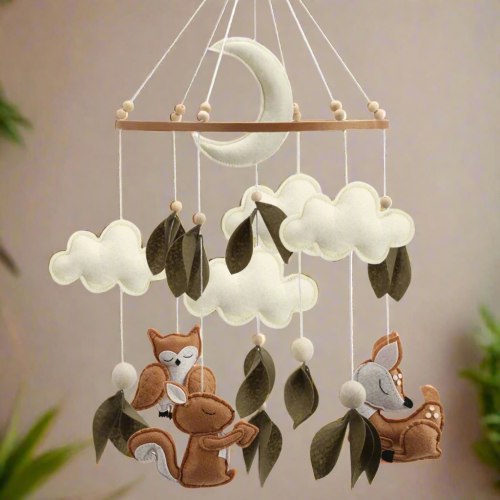 Woodland Baby Mobile – Forest Animal Crib Mobile with Squirrel, Owl & Deer