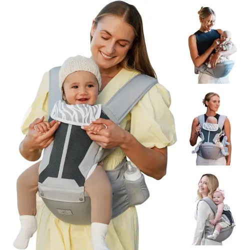 Baby Carrier - Newborn to Toddler, 6-in-1 Safety-Certified Carrier with Hip Seat, Detachable Baby Holder, Soft Ergonomic Support for 7-50lbs - Grey