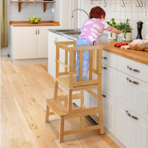 Amazon.com: COSYLAND Kids Kitchen Step Stool,Toddler Standing Tower with CPC Certification, Removable Anti-Drop Railing Safety Rail Enjoys Unique Patented Design A Anti-tip Structure More Stable, Natural Bamboo : Baby