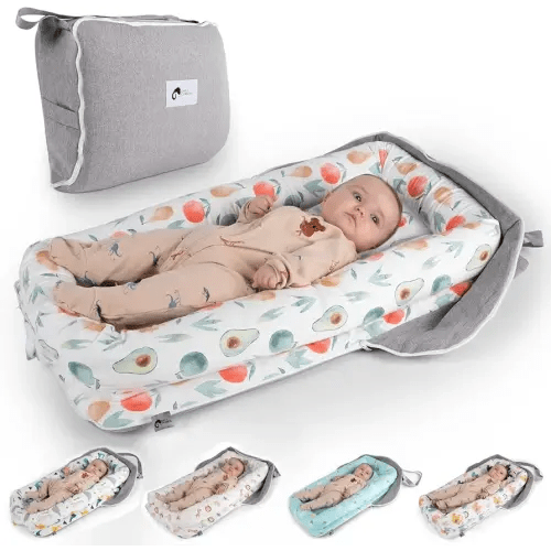 Joyful Journeys Baby Lounger - 2 in 1 Infant Lounger Baby Nest/Diaper Organizer - 100% Cotton Baby Lounger Pillow - Portable Baby Lounger Travel Bed - Newborn Essential - 0-18 Months (Green Avocado)
