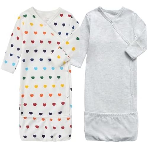 O2 BABY 100% Organic Cotton Kimono Gown with Mittens & Fold-Over Pouch