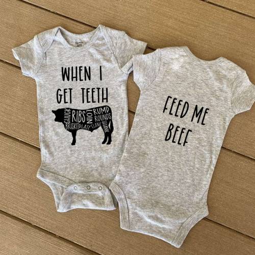 When I Get Teeth Feed Me Beef Onesie, Beef Cow Infant Onesie, Farmer's Baby, Raised on the Farm, Baby Shower Gift, Cute Farm Baby Outfit