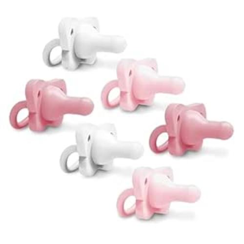 Dr. Brown's HappyPaci 100% Silicone Baby Pacifier, Contoured One-Piece Design, Pink, White, Light Pink, 0-6m, BPA-Free, 6 Pack
