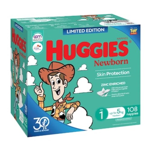 Huggies Newborn Nappies Size 1 (up to 5kg) 108 pack | Woolworths