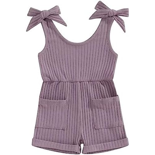 Fernvia Toddler Baby Girl Summer Clothes Sleeveless Ribbed Knitted Jumpsuit Shorts Overalls Baby One Piece Outfit