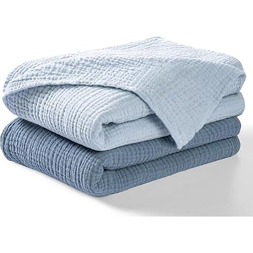 Muslin Swaddle Blankets Boys Girls,2 Pack,Receiving Blankets,Soft and Breathable Baby Blanket,100% Cotton,Swaddling Wraps for Newborns,44 x 44 Cotton Swaddle Blanket | Blue and Light Blue