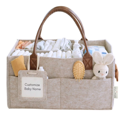 Lily Miles Baby Diaper Caddy Organizer, Nursery Storage Basket for Newborn Essentials, Neutral Gift for Baby Shower, Registry Must-Have, Car Organizer for Diapers and Wipes - Sand, Large