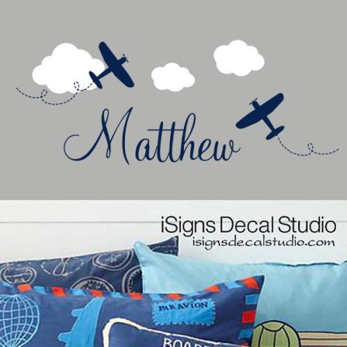 AIRPLANE WALL DECAL - Custom Name Decal- Airplane Name Decal - Airplane Decal -Kids Room Decal -Boys Decal - Airplane Sticker