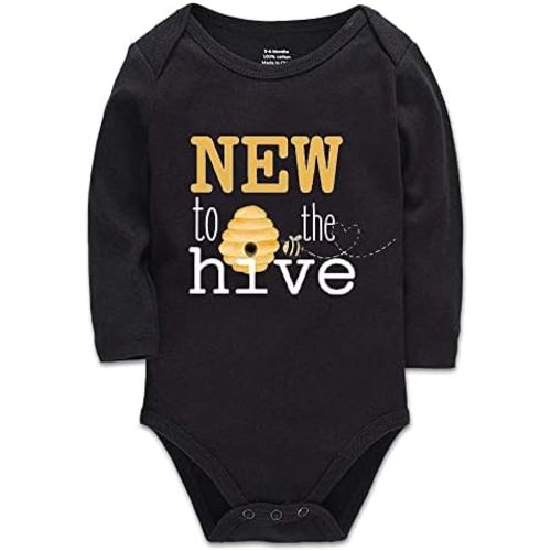 Bee Onesie- New to The Hive -New Baby Onesie Funny One-Piece Infant Baby Bodysuit0-24 Months Long Sleeve White