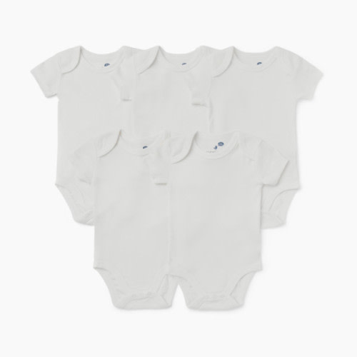 Small Story 5 Pack Short Sleeve Solid Bodysuits - White, Newborn