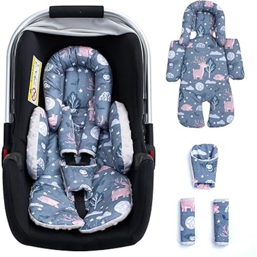 2-1 Thickened Carseat Head & Body Support for Infant, Mink Newborn Car Seat Insert with Strap Pads Protector, Adjustable Infant Car Seat Head Support for Girls Boys, Travel Car Seat Cushion for Baby