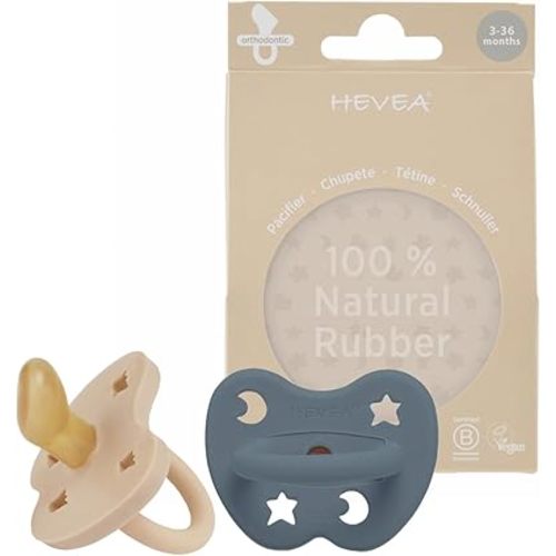 HEVEA Natural Rubber Pacifier Orthodontic 3-36 Months Two-Pack - Sand & Ocean Blue