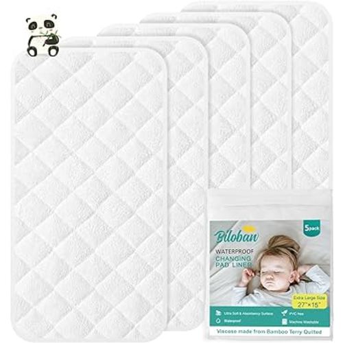 Changing Pad Liner - 5 Pack (Improved Thickness) 14" x 26" Superior Viscose Made from Bamboo Terry Surface, Waterproof & Absorbent Diaper Changing pad Liners