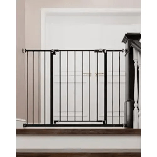 InnoTruth Baby Gate for Stairs 28.9-42.1" Wide, 30" Tall Easy Step Walk Through Expandable Dual Lock Dog Gates for The House，Pressure Mounted Easy Install Pet Gate for Doorways, Black