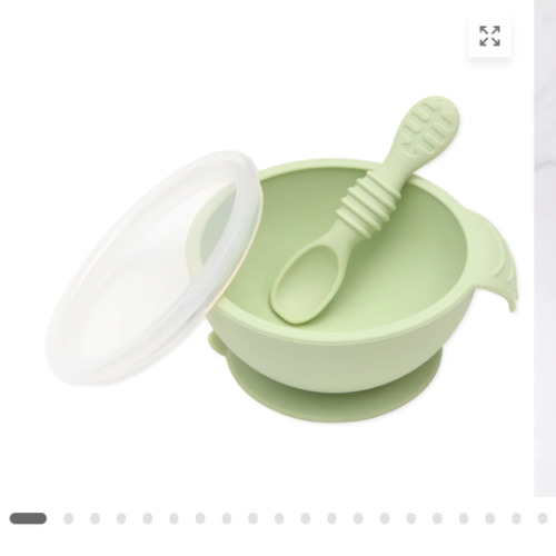 Sage Silicone First Feeding Set | Baby Bowl, Spoon + Lid | Bumkins