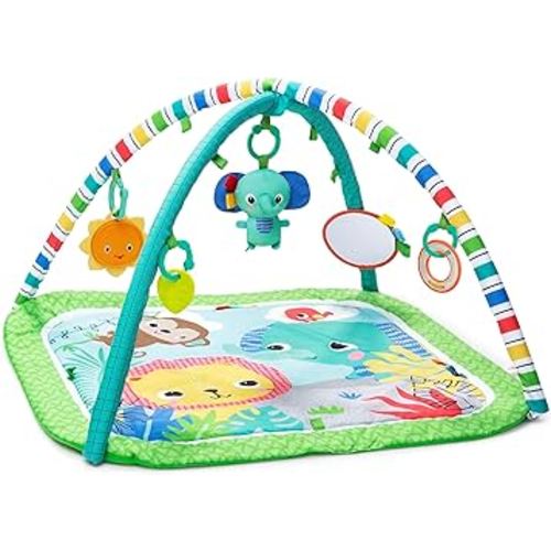 Bright Starts Wild Wiggles Baby Activity Gym & Play Mat with FoldingToy bar, Newborn and up - Green, 18.5” x 29.1” x 29.1”