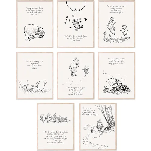 BigWig Prints Winnie the Pooh Wall Art - Winnie The Pooh Poster For Nursery, Friendship Quotes Wall Art, Classic Vintage Quotes, Inspirational Sayings, Nursey Decor -Unframed 8 Pack (8x10)