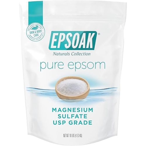 Epsoak Epsom Salt 10 lb. Magnesium Sulfate USP. Resealable Epsom Salt Bag Unscented, Made in The USA, Cruelty-Free Certified