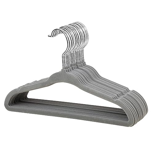 ManGotree Non-Slip Baby Velvet Clothes Hanger, Kids Coat Hanger with Swivel Hook and Notched Shoulder, Hanger for Children, Infant, Toddler Clothes 15 Pack (Grey)