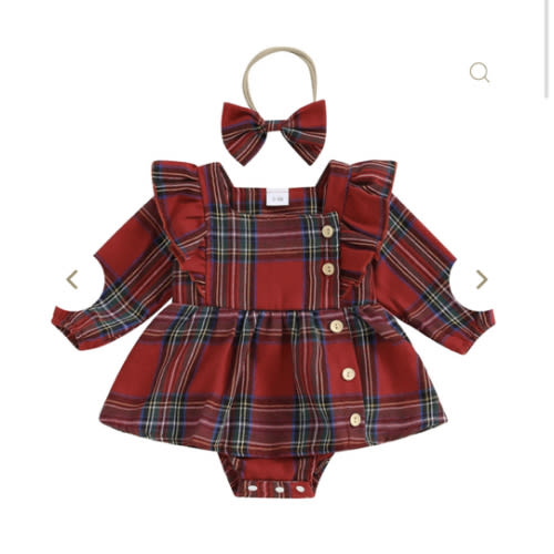 Plaid Ruffles Onesie Dress