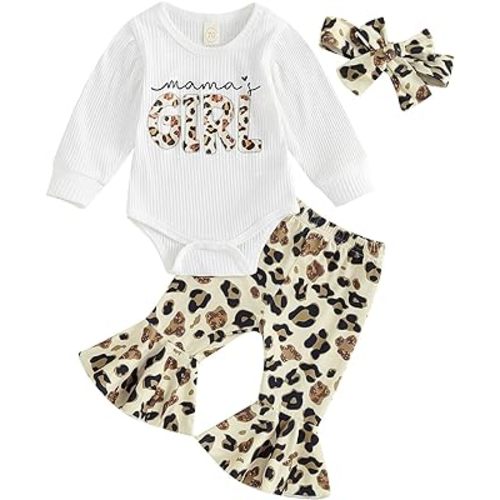 Baby Girls Summer Outfit Short Sleeve Romper Tops Floral Cattle Print Flared Pants Headband Toddler Baby Clothes Set
