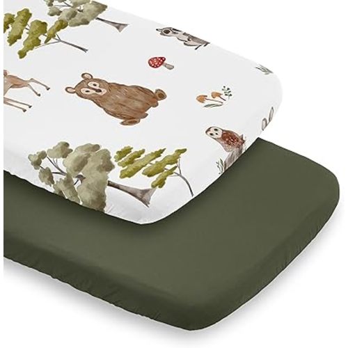 Sweet Jojo Designs Woodland Forest Animals Boy Girl Unisex/Gender Neutral Baby Bassinet Sheets Fitted Sheet Set Infant Newborn Nursery Oval Rectangle Hourglass Mattress 2p Animal Friends Watercolor