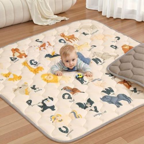 GOTGELIF 50"x50" Extra-Thick Cushioned Foam Baby Play Mat Foldable & Non-Slip Tummy Time Mat
