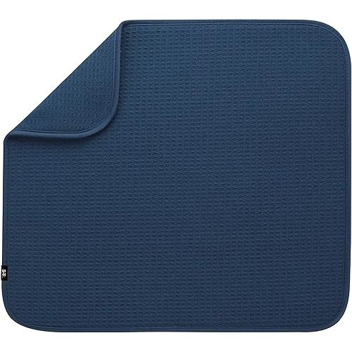 S&T INC. Dish Drying Mat, Highly Absorbent Microfiber Kitchen Counter Mat, Dish Drying Pad for Dishes, Utensils, Pots and Pans, Large 16" x 18", Navy
