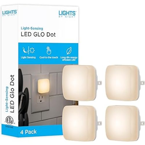 Lights By Night Mini Square LED Night Light, Plug-in, Dusk to Dawn Sensor, Compact, Ambient Lighting, for Kids or Adults, Bedroom, Bathroom, Nursery, Hallway, 4 Pack, 82488