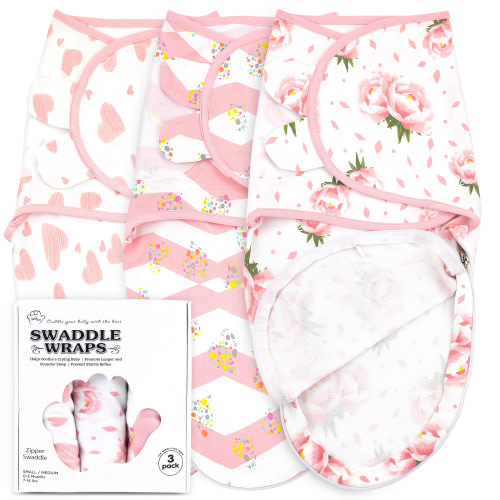 Bublo Baby Swaddle Blanket Boy Girl, 3 Pack Large Size Newborn Swaddles 0-3 Month, Infant Zipper Swaddling Sleep Sack, Floral
