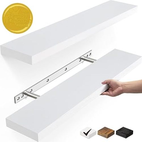 BAYKA Floating Shelves, 22.5" Wall Mounted Rustic Wood Shelves for Bathroom, Bedroom, Living Room, Kitchen, Office, Hanging Shelf for Books/Storage/Room Decor with 22lbs Capacity (White, Set of 2)