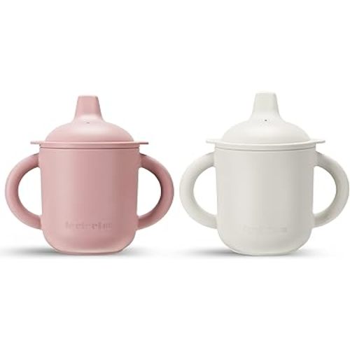 Leeleelon® Silicone Sippy Cups for Baby, Leak-Proof Sippy Cups for Baby & Toddler with Handles, Soft Spout Sippy Cup for Infants, 6+ Months, 6oz/180ml (Pack of 2)