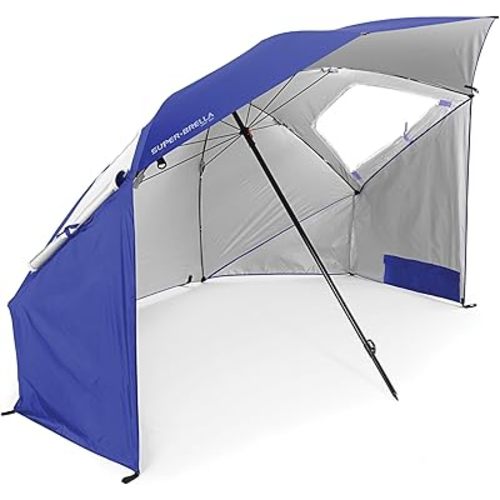 Sport-Brella Super-Brella SPF 50+ Sun and Rain Canopy Umbrella for Camping, Beach and Sports Events (8-Foot, Blue)