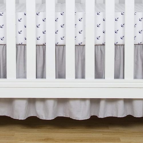 TILLYOU Crib Bed Skirt Dust Ruffle, 100% Natural Cotton, Nursery Crib Bedding Accessory Toddler Bedskirt for Baby Boys Girls, 14" Drop, Pale Gray - Pale Gray Ruffle