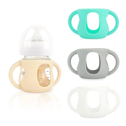 4-Pack Silicone Sleeves for Philips Avent Glass Bottles, BPA-Free Drop-Resistant Baby Bottle Sleeves with Handles, Compatible with Philips Avent Natural Glass Baby Bottles (4 oz)